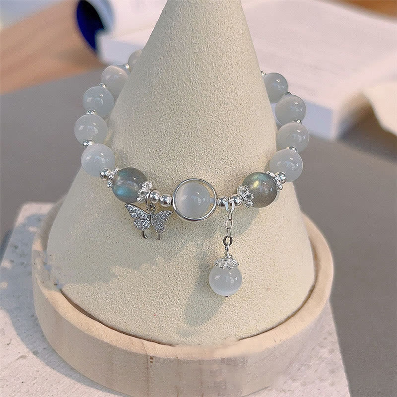 Buddha Stones Cat's Eye Moonstone Butterfly Star Charm Support Bracelet - image 1