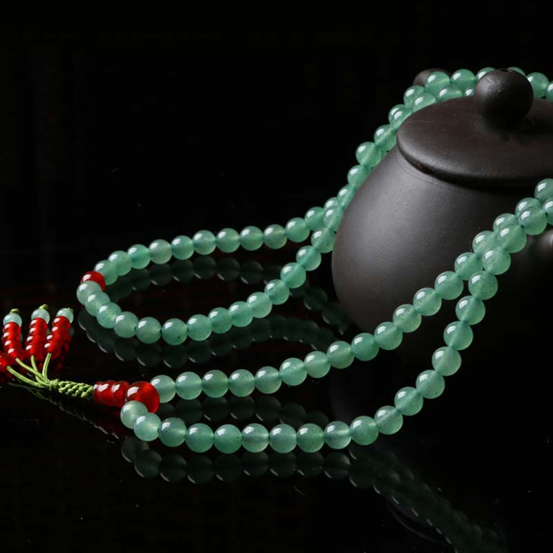 Buddha Stones 108 Beads Green Aventurine Red Agate Luck Mala Bracelet - image 7