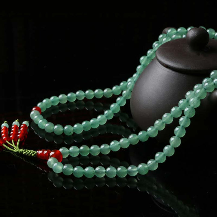 Buddha Stones 108 Beads Green Aventurine Red Agate Luck Mala Bracelet - image 7