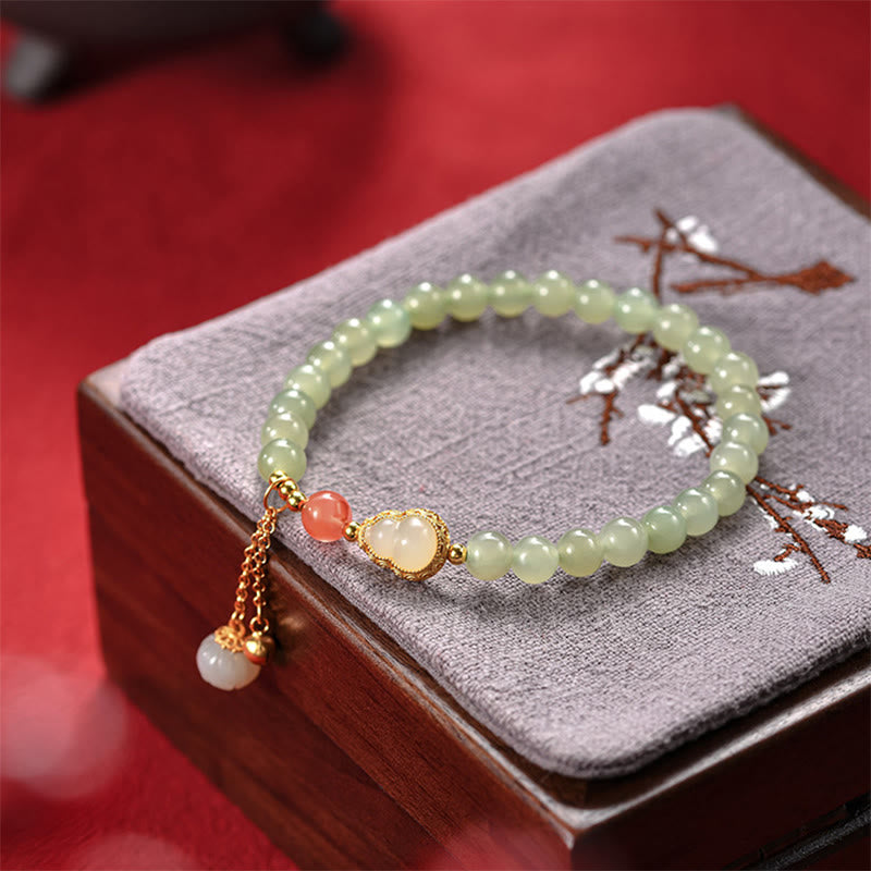 Buddha Stones 925 Sterling Silver Hetian Jade Gourd Lotus Abundance Luck Bracelet - image 6