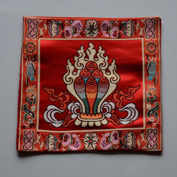 Buddha Stones Prayer Altar Mat Healing Meditation Vajra Auspicious Symbols - The Chintamani Jewel - Red - image 5