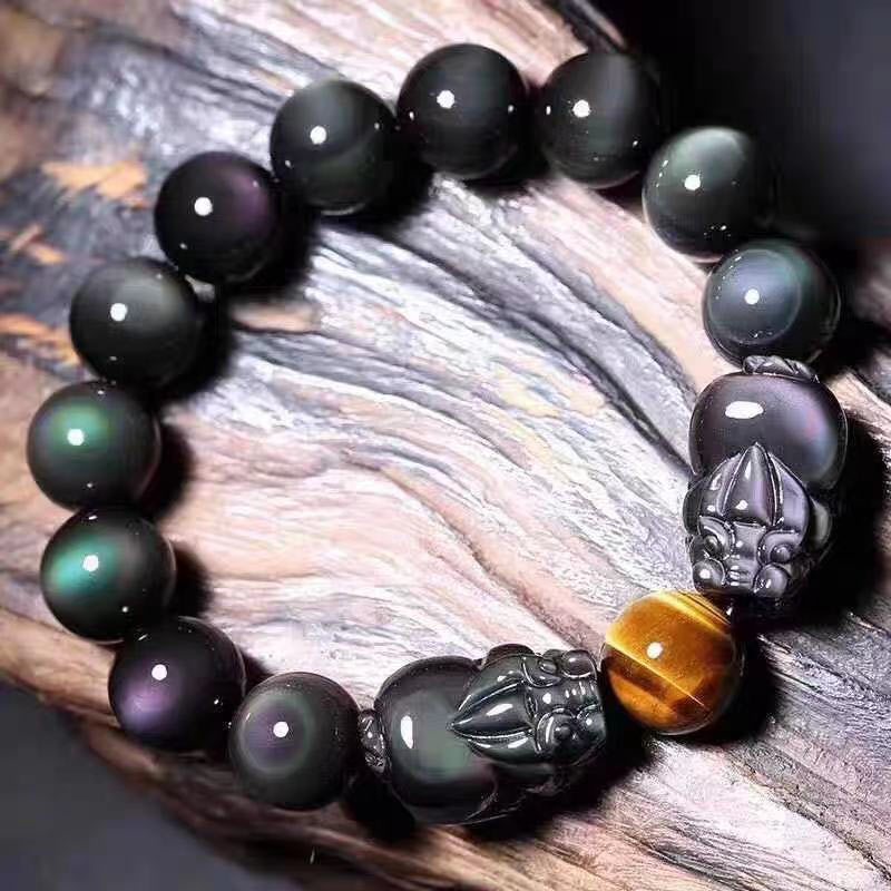 Buddha Stones FengShui PiXiu Rainbow Obsidian Healing Bracelet - 18mm - image 0