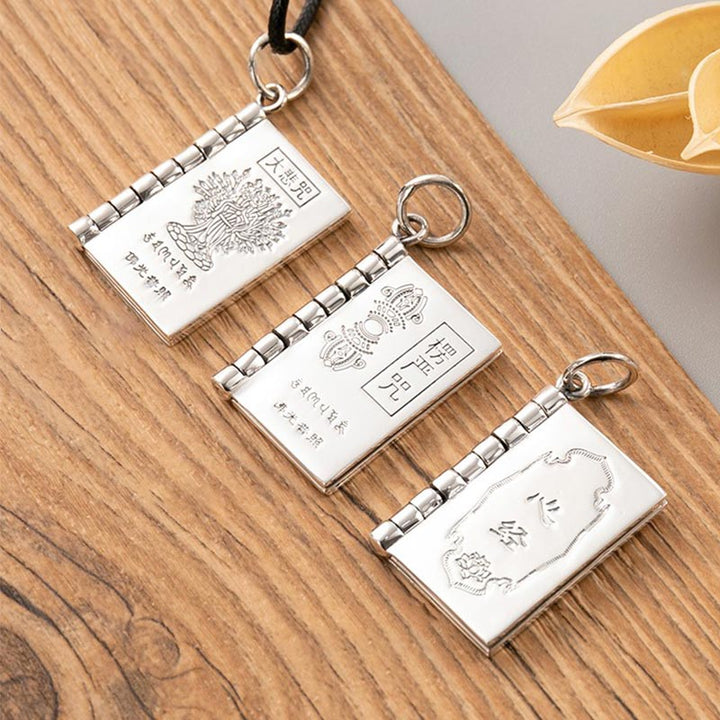 Buddha Stones 990 Sterling Silver Heart Sutra Great Compassion Shurangama Mantra Lotus Vajra Peace Necklace Pendant - image 11