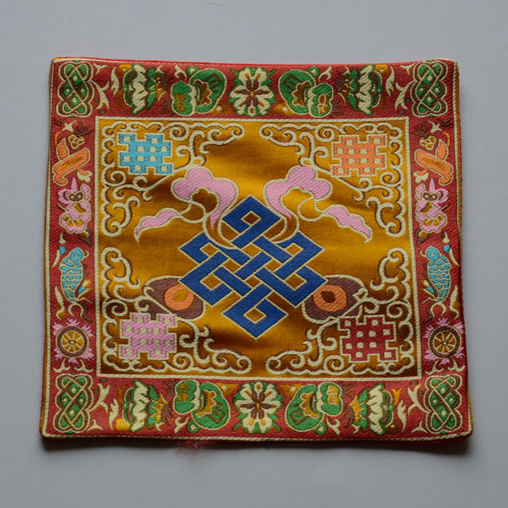 Buddha Stones Prayer Altar Mat Healing Meditation Vajra Auspicious Symbols - The Knot of Eternity - Yellow - image 11