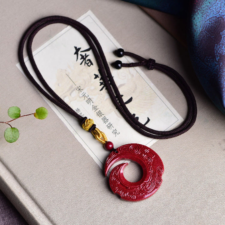 Buddha Stones One's Luck Improves Design Patern Natural Cinnabar Blessing Necklace Pendant - Medium 31.5*8mm - image 3