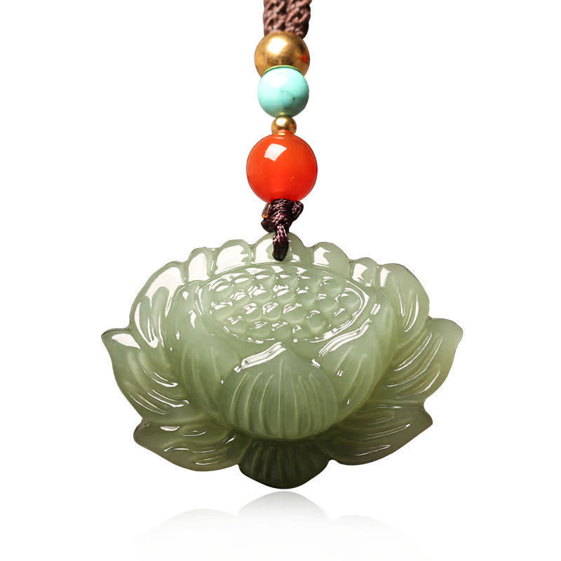 Buddha Stones Hetian Cyan Jade Lotus Flower Success Necklace Pendant - image 4