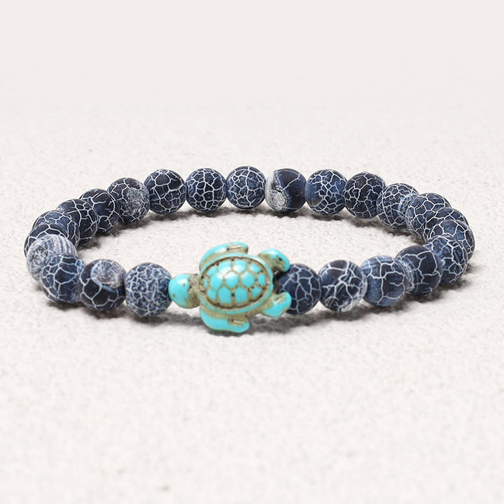 Buddha Stones Natural Stone Sea Turtle Turquoise Blessing Bracelet - Weathered Stone - image 12