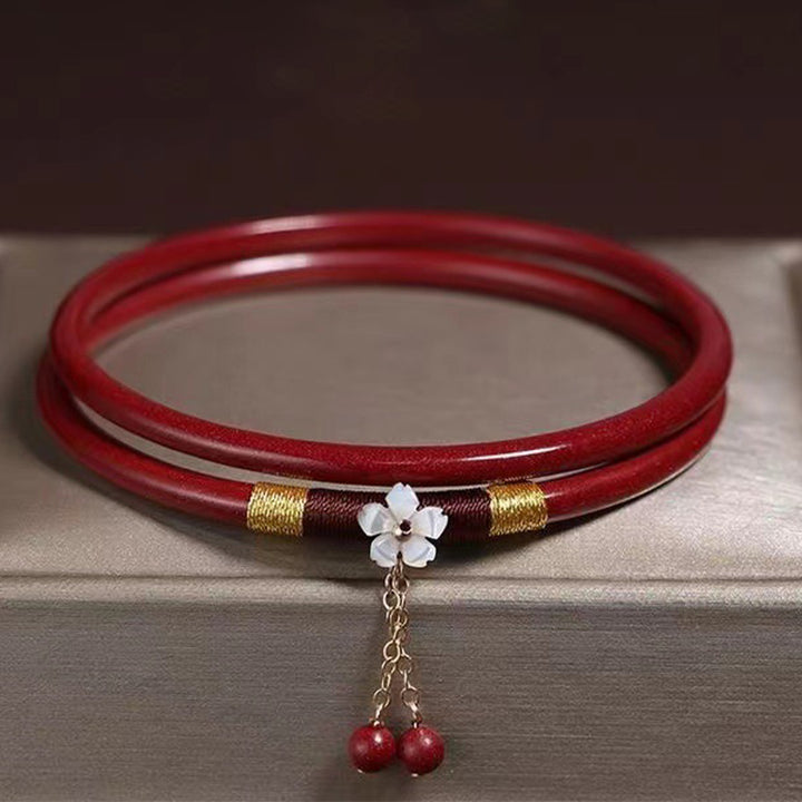 Buddha Stones 2Pcs Cinnabar Flower Blessing Bangle Charm Bracelet - image 2