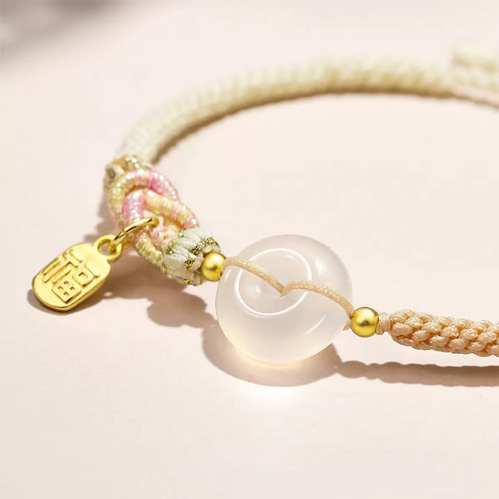 Buddha Stones Handmade White Agate Peace Buckle Luck Happiness Protection Weave String Bracelet - image 3