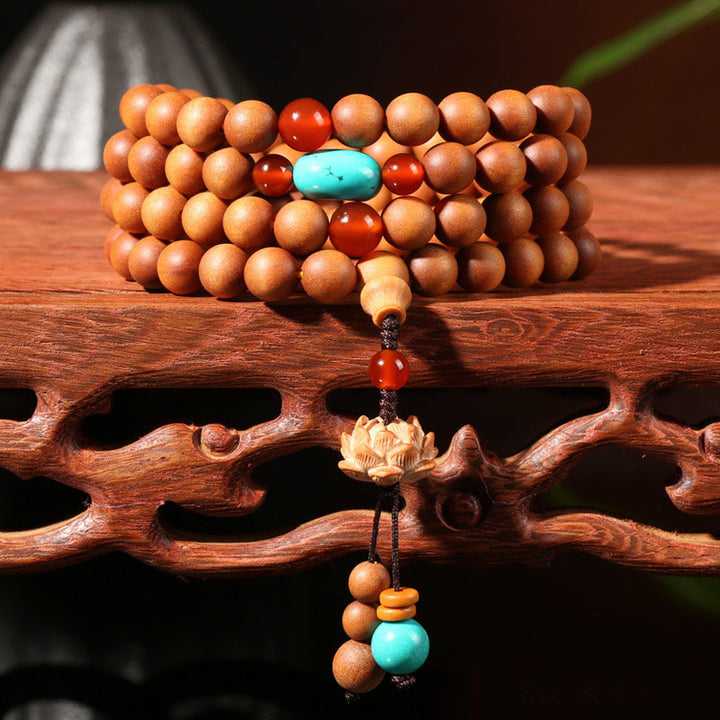 Buddha Stones Tibetan Sandalwood Lotus Enlightenment Charm Mala Bracelet - 8mm*108 - image 0