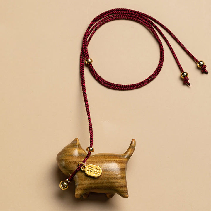 Buddha Stones Ebony Wood Green Sandalwood Lucky Cat Fu Character Lucky Fortune Bell Balance Car Hanging Decoration - Green Sandalwood(Cure♥Positive) - image 8