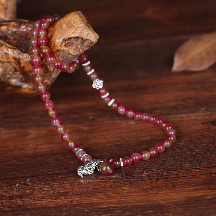 Buddha Stones Natural Watermelon Tourmaline PiXiu Elephant Positive Triple Wrap Bracelet - image 3