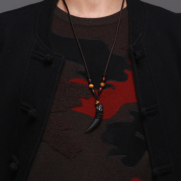 Buddha Stones Natural Ice Obsidian Wolf Tooth Pattern Courage Necklace Pendant - image 4