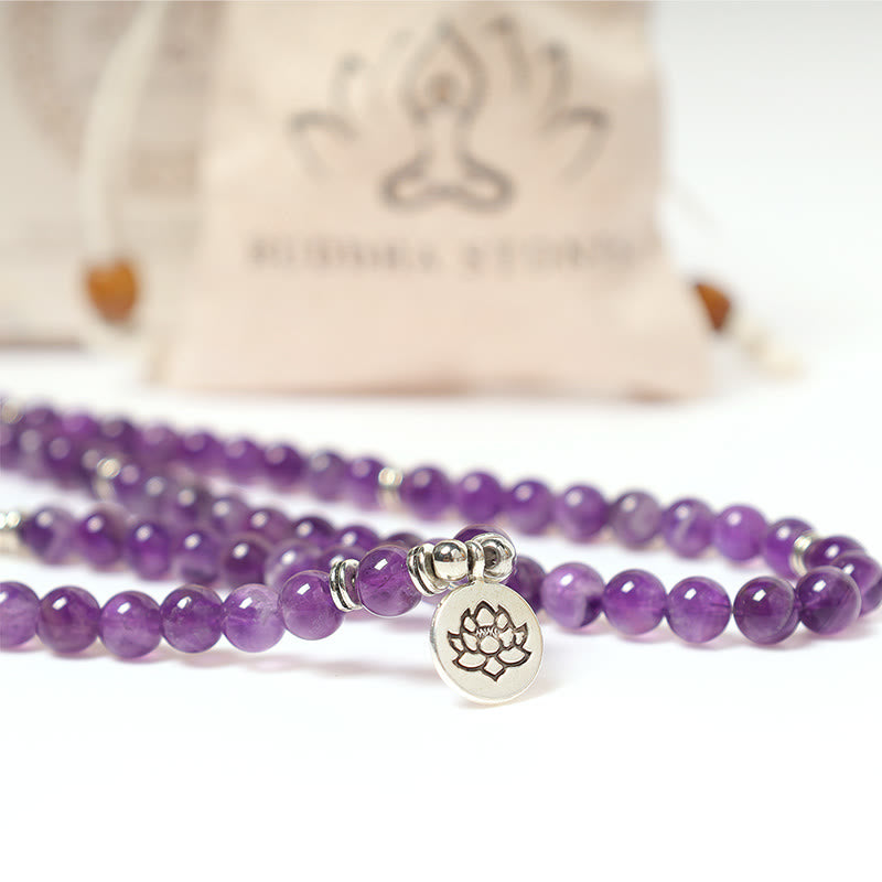 Buddha Stones Natural Amethyst Purification Mala Bracelet - image 8