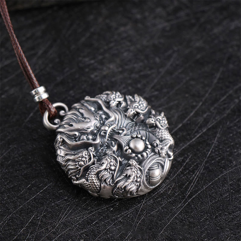 Buddha Stones 999 Sterling Silver Nine Dragons Playing With A Pearl Luck Protection Necklace Pendant - image 5