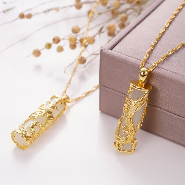 Buddha Stones Jade Dragon Phoenix Copper Blessing Harmony Necklace Pendant - image 0