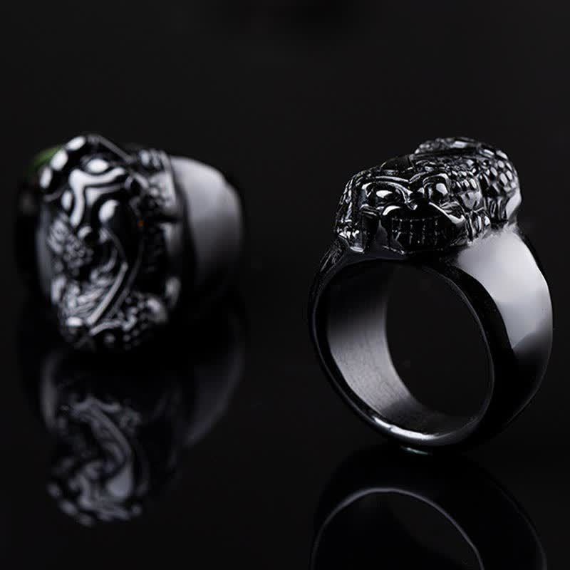 Buddha Stones FengShui PiXiu Black Obsidian Strength Ring - image 1