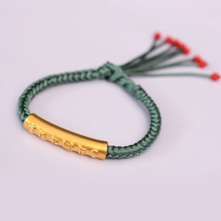 Buddha Stones 999 Sterling Silver Om Mani Padme Hum Protection Strength String Bracelet - 999 Sterling Silver Plated Gold - Green(Bracelet Size 16+4.5cm) - image 20