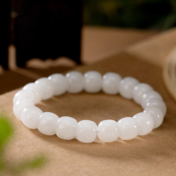 Buddha Stones Hetian White Jade Happiness Blessing Bracelet - image 4