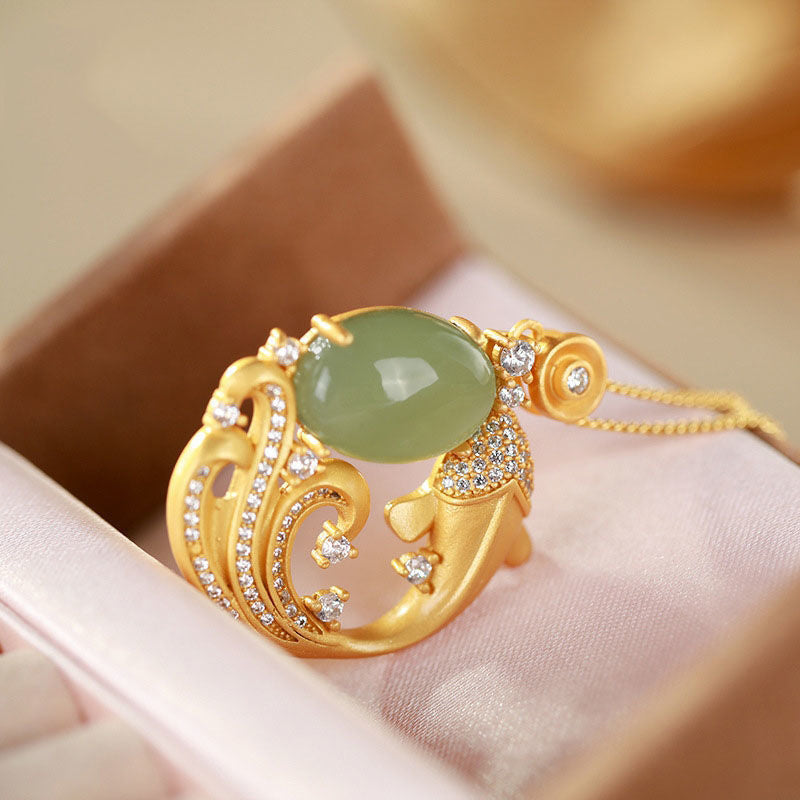 Buddha Stones Cyan Jade Koi Fish Healing Calm Necklace Pendant - image 6