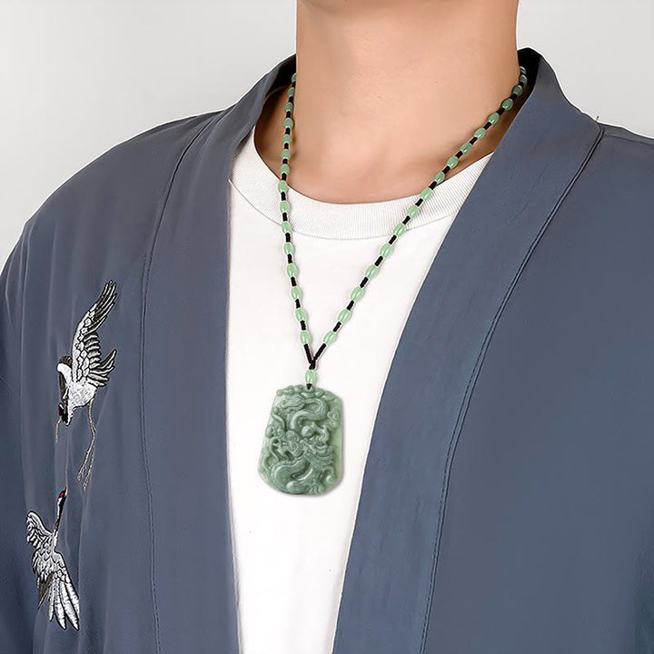 Buddha Stones Year Of The Dragon Chinese Zodiac Dragon Soaring Jade Protection Bead Chain Necklace Pendant - image 8