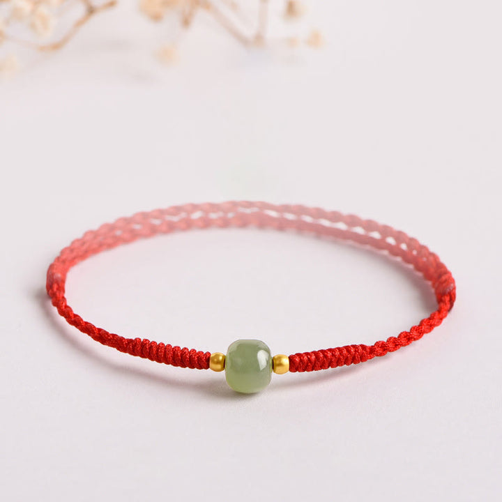 Buddha Stones Handmade Jade Lucky Bead Prosperity Braided Bracelet - Red(Wrist Circumference 14-20cm) - image 0