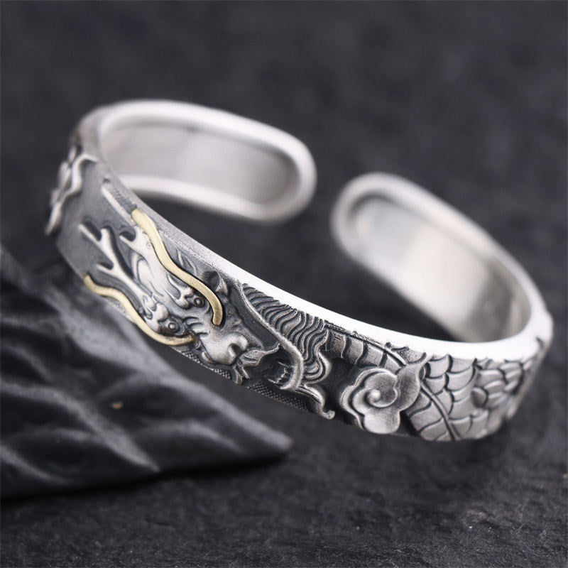 Buddha Stones 999 Sterling Silver Dragon Strength Protection Bracelet Bangle - DRAGON (Luck ♥ Strength) - image 0