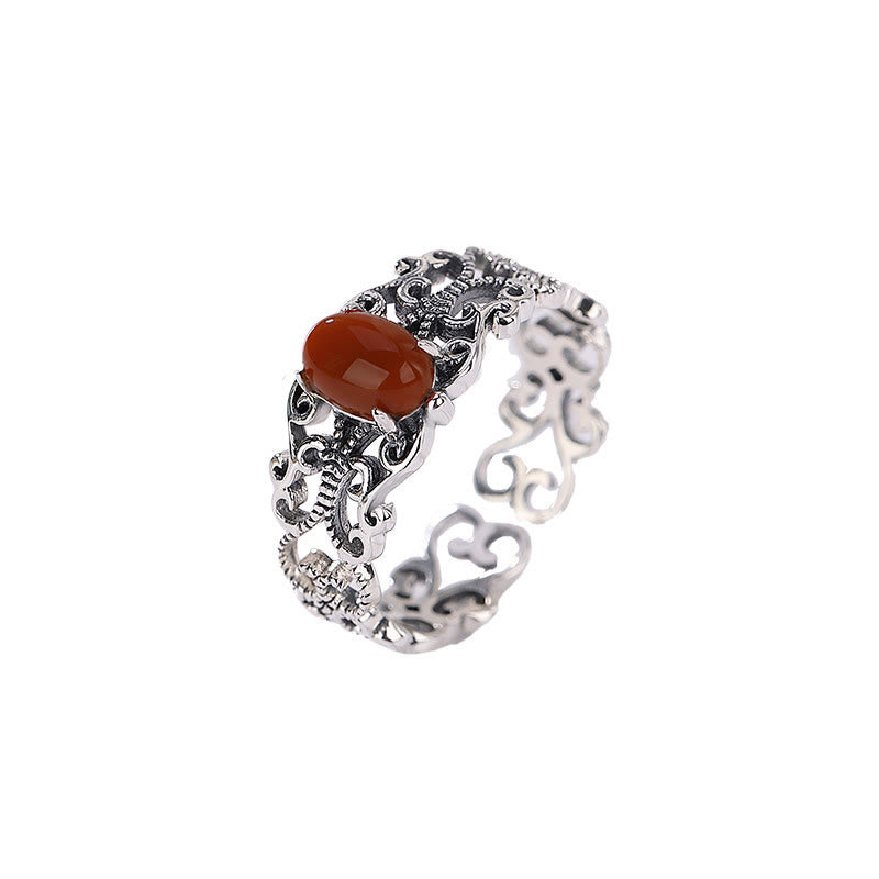 Buddha Stones 925 Sterling Silver Vintage Red Agate Self-acceptance Calm Ring - image 6