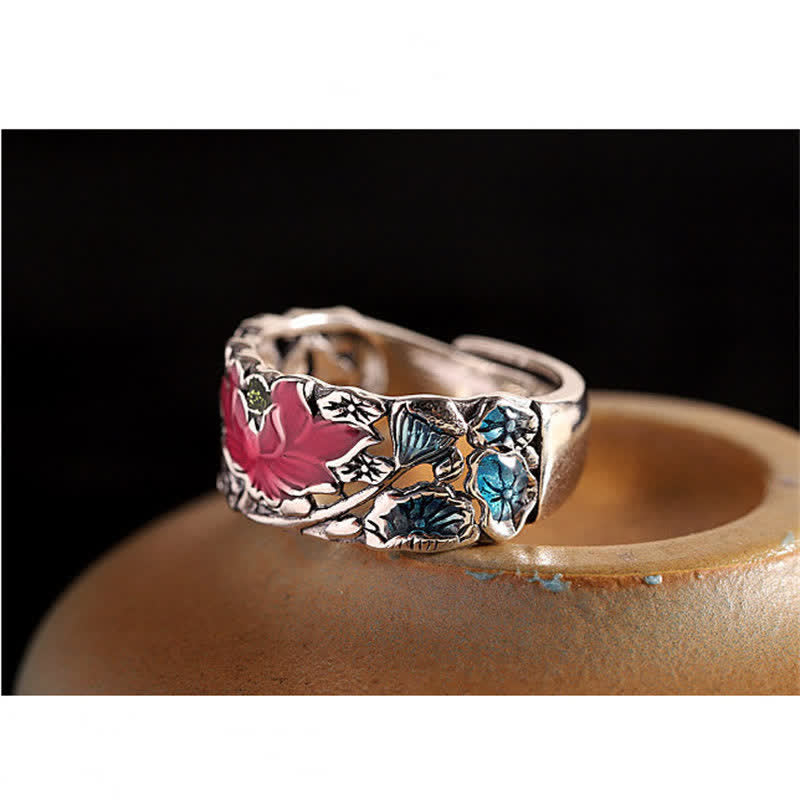 Buddha Stones 925 Sterling Silver Lotus Koi Fish Enlightenment Ring - image 5