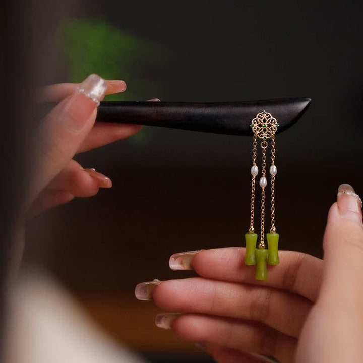 Buddha Stones Natural Peridot Ebony Wood Love Tassels Hairpin - Peridot (Love ♥ Loyalty) - image 0
