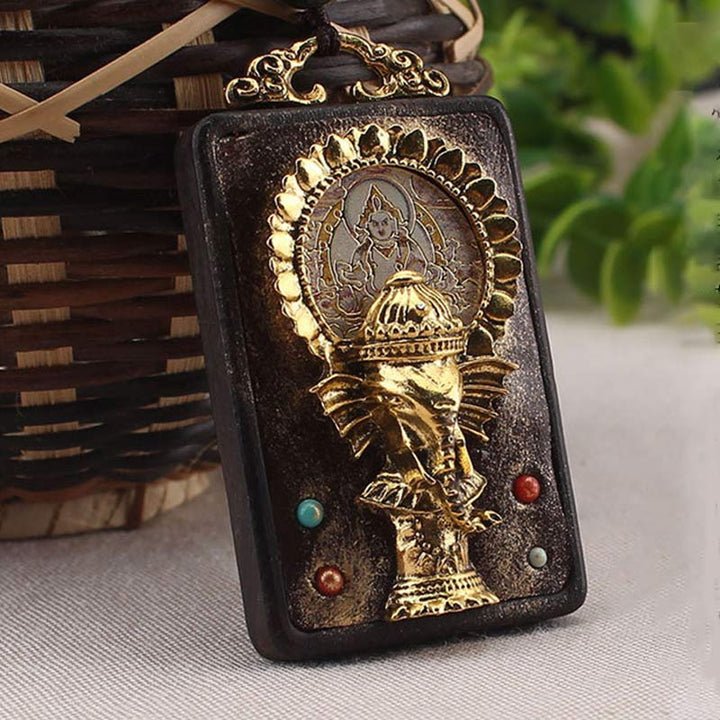 Ebony Wood Elephant God of Fortune Buddha Blessing Necklace String Pendant - image 10
