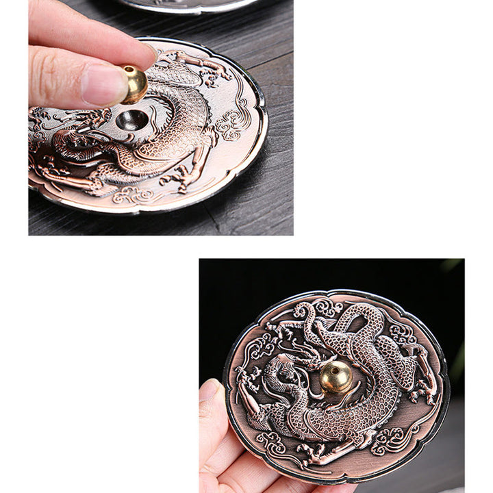 Buddha Stones Round Auspicious Dragon Protection Copper Alloy Stick Incense Burner Decoration - image 4