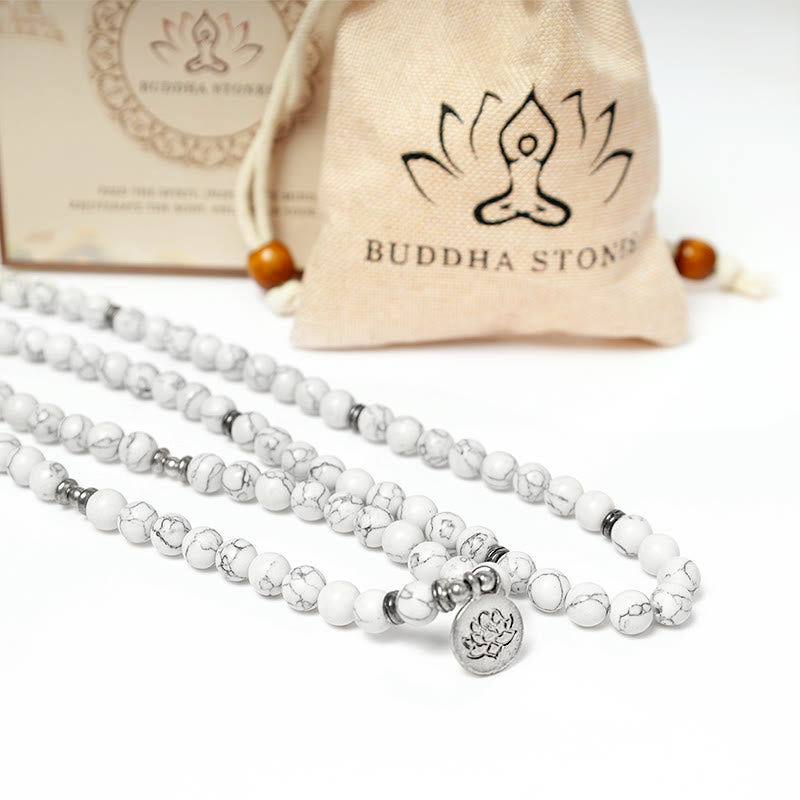 Buddha Stones White Turquoise Lotus Mala Healing Bracelet - image 6