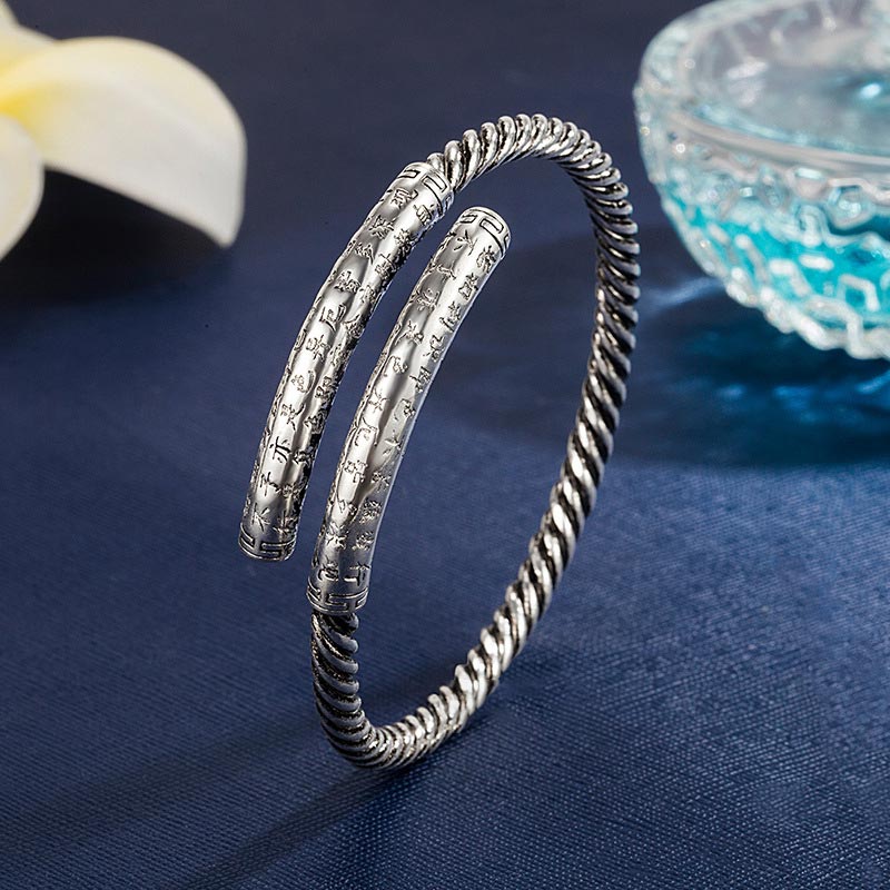 Buddha Stones Tibetan Heart Sutra White Copper Charm Bracelet - White Copper - image 0