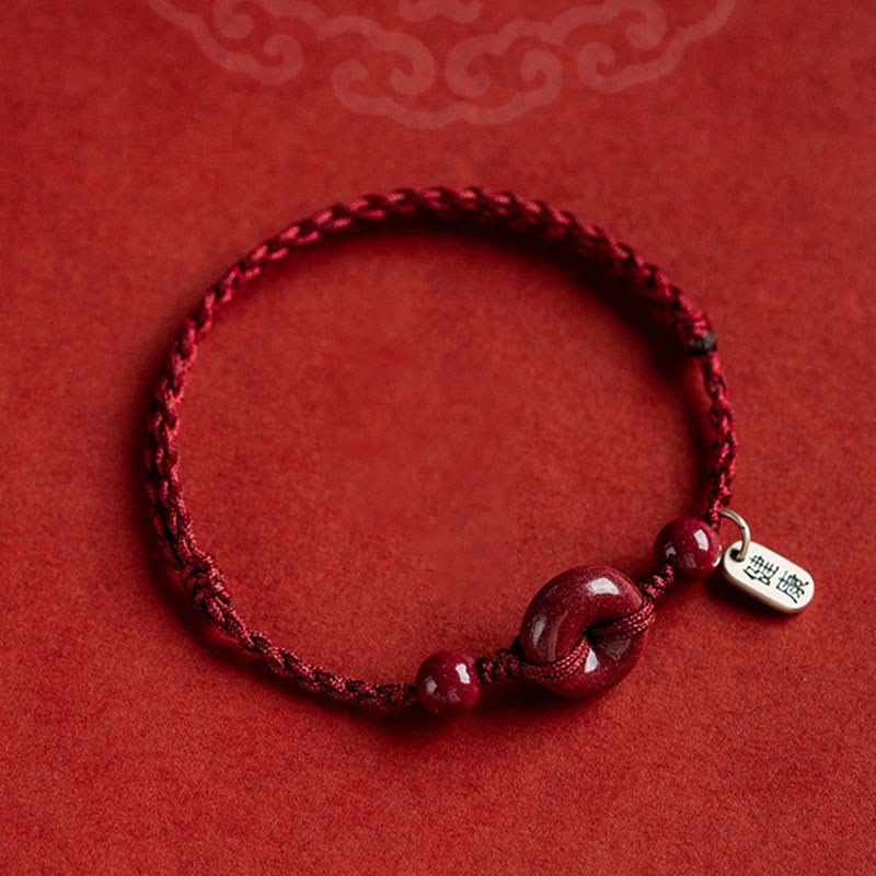 Buddha Stones Handmade Cinnabar Peace Buckle Safe and Healthy Charm Blessing String Bracelet Anklet - image 4