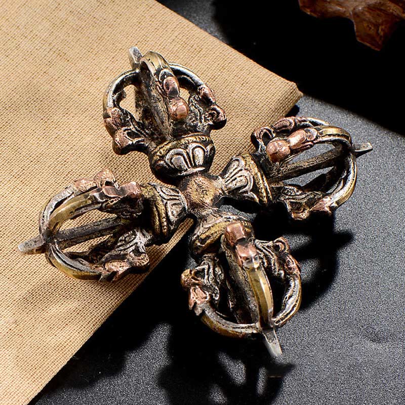 Tibetan Handmade 5 Prong Double Dorje Copper Iron Thunderbolt Strength Vajra - image 10