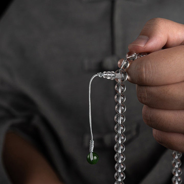 Buddha Stones 108 Beads White Crystal Jade Meditation Bracelet Mala - image 7