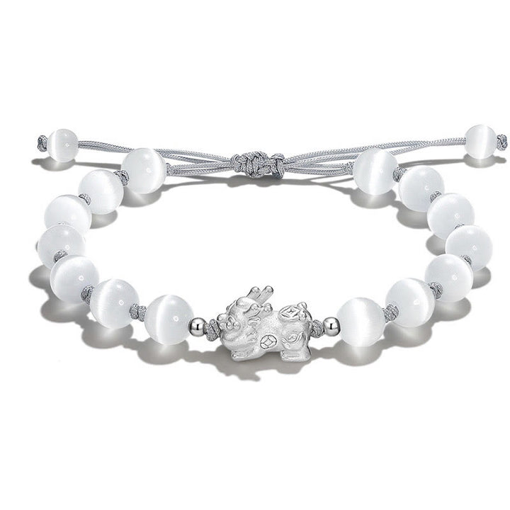 Buddha Stones Natural Black Obsidian Cat's Eye Pink Crystal PiXiu Strength Bracelet - Cat Eye PiXiu(Wrist Circumference 15-16cm) - image 5