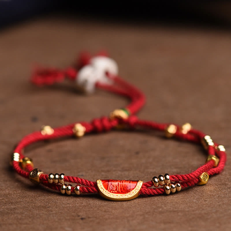 Buddha Stones Handmade Cinnabar Dumplings Design Luck Braided Red Rope Bracelet - 15-20cm - image 0