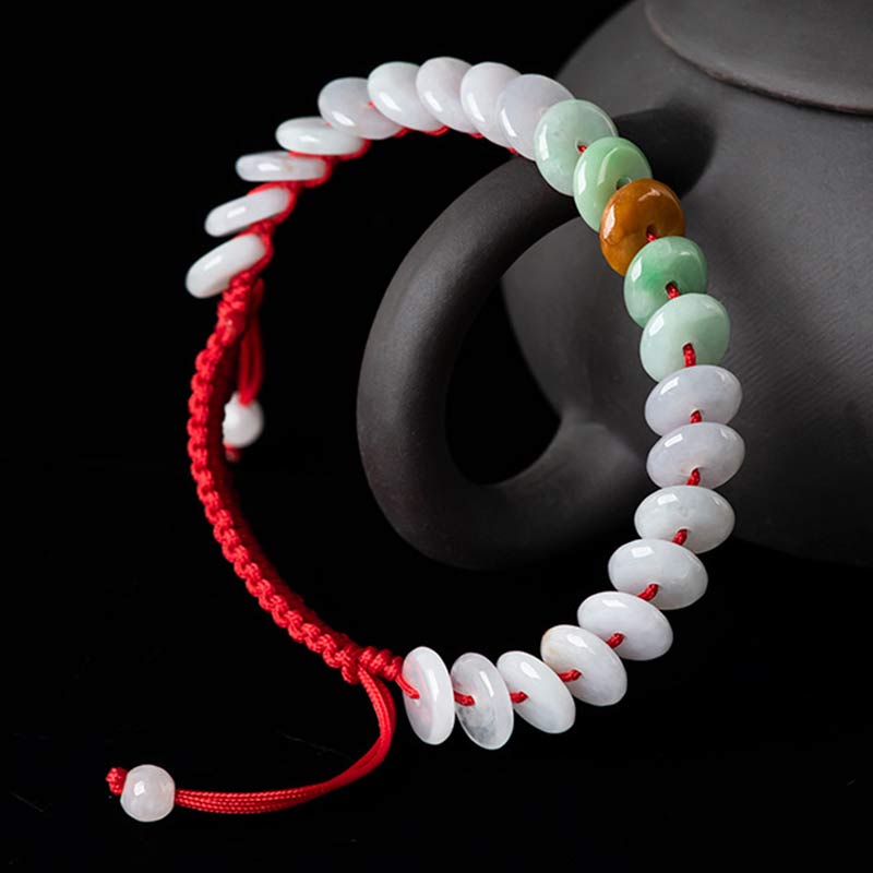 Buddha Stones Round Jade Lucky Red String Weave Bracelet - image 8