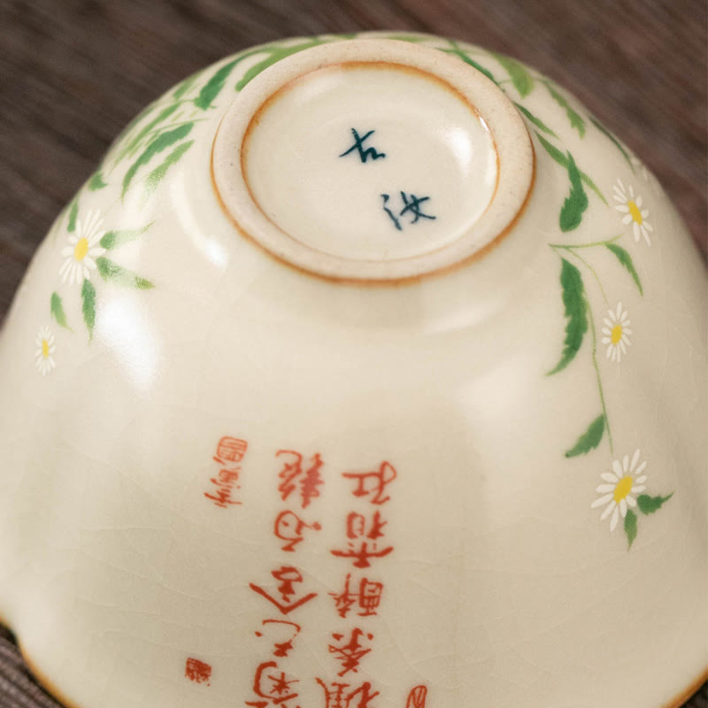 Buddha Stones Peach Blossom Daisy Flower Ceramic Teacup Kung Fu Tea Cups - image 5