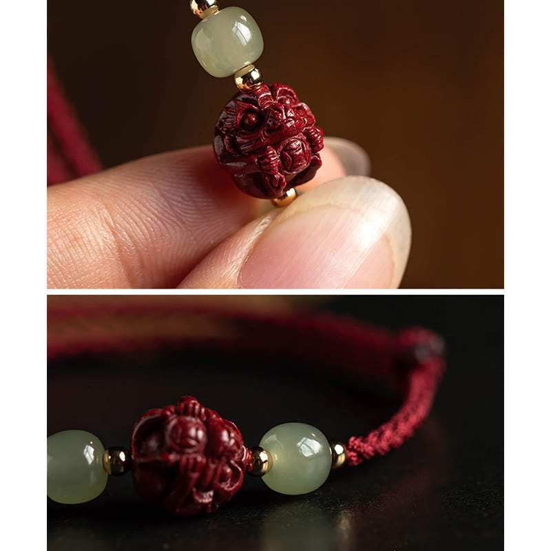 Buddha Stones Natural Cinnabar Chinese Zodiac Hetian Jade Fu Character Luck Rope Bracelet - image 15