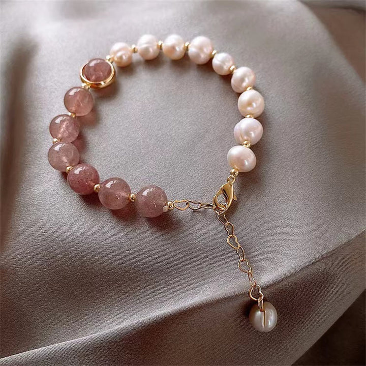 Buddha Stones Natural Strawberry Quartz Pearl Love Positive Chain Bracelet - image 1