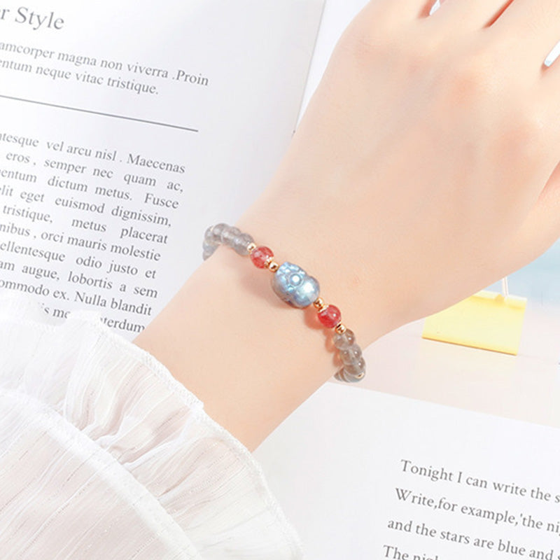 Buddha Stones Moonstone Strawberry Quartz PiXiu Healing Bracelet - image 2