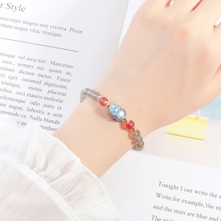 Buddha Stones Moonstone Strawberry Quartz PiXiu Healing Bracelet - image 2