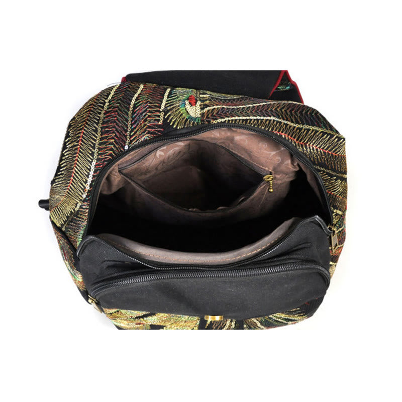 Buddha Stones Peacock Embroidery Canvas Tassel Backpack - image 4