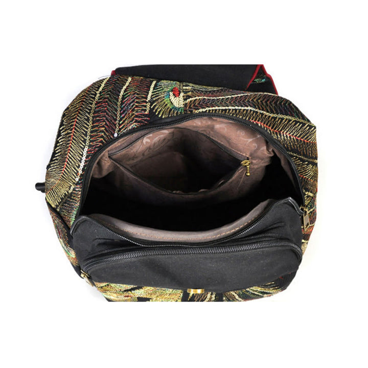 Buddha Stones Peacock Embroidery Canvas Tassel Backpack - image 5