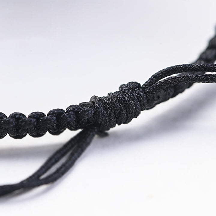 Buddha Stones Small Leaf Red Sandalwood Ebony Wood Cute Cat Head Calm Protection Braided Bracelet - image 7