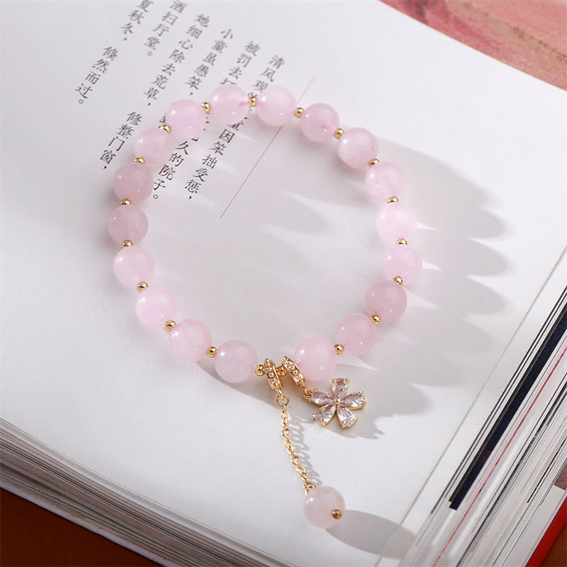 Buddha Stones Natural Pink Crystal Plum Blossom Love Bracelet - image 5