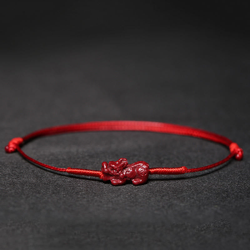 Buddha Stones Handmade Plum Blossom Four Leaf Clover PiXiu Lotus Koi Fish Cinnabar Blessing Braid Bracelet - Red(Wrist Circumference 14-19cm) - Pixiu - image 11